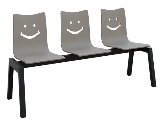 SMILE 3, dřevěná lavice do čekárny, 3-sedák, šedá, kostra černá